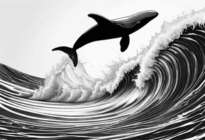 Fine line Whale tail coming out of a wave tattoo idea