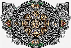 Small circular 3d colored shoulder Celtic tattoo tattoo idea