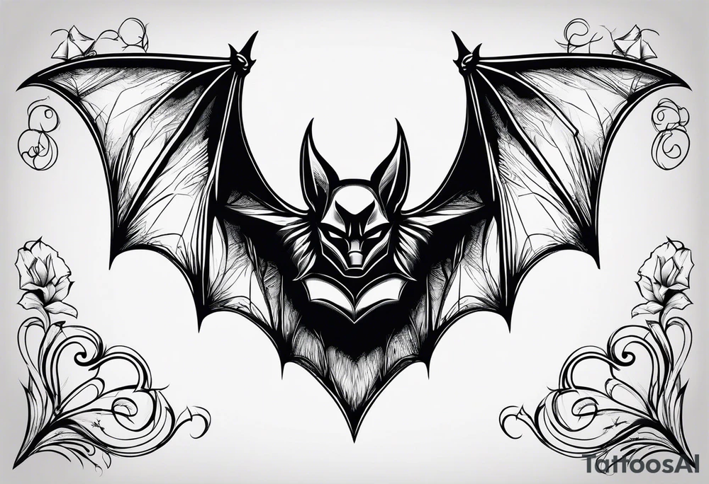 minimal detail, bat with hearts, simple tattoo idea