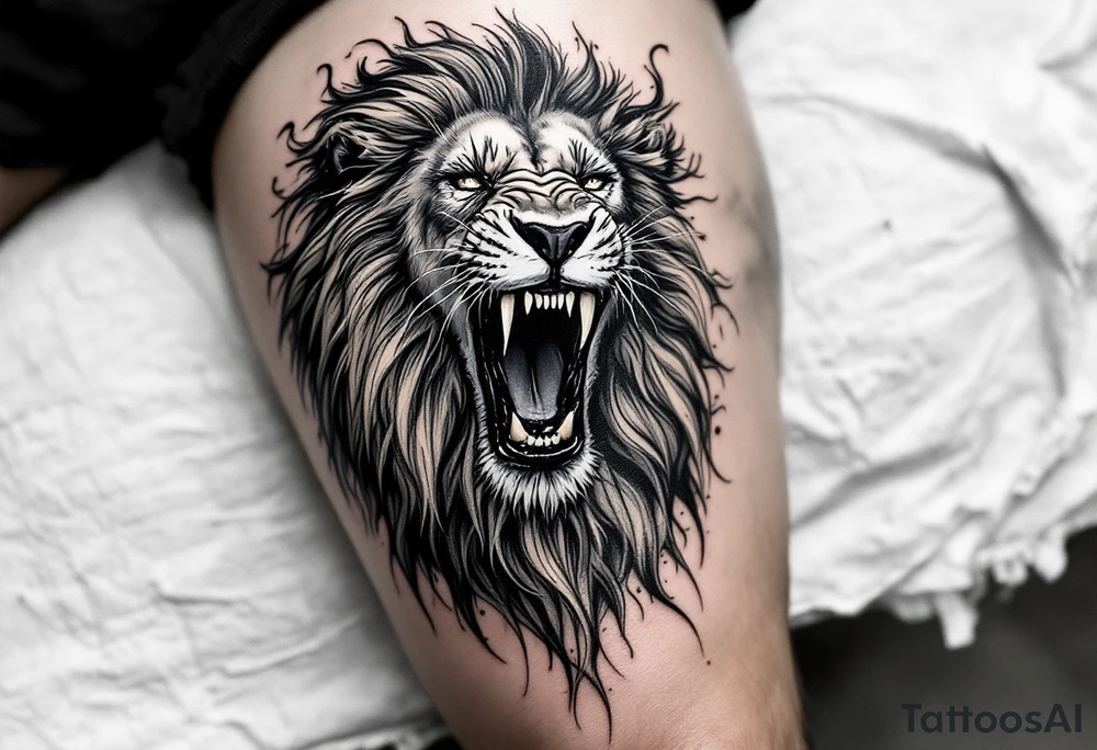 Powerful roaring lion tattoo idea