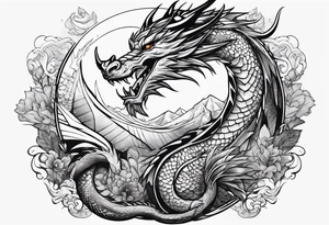 Dragon with Seven shape with full moon on background tattoo idea