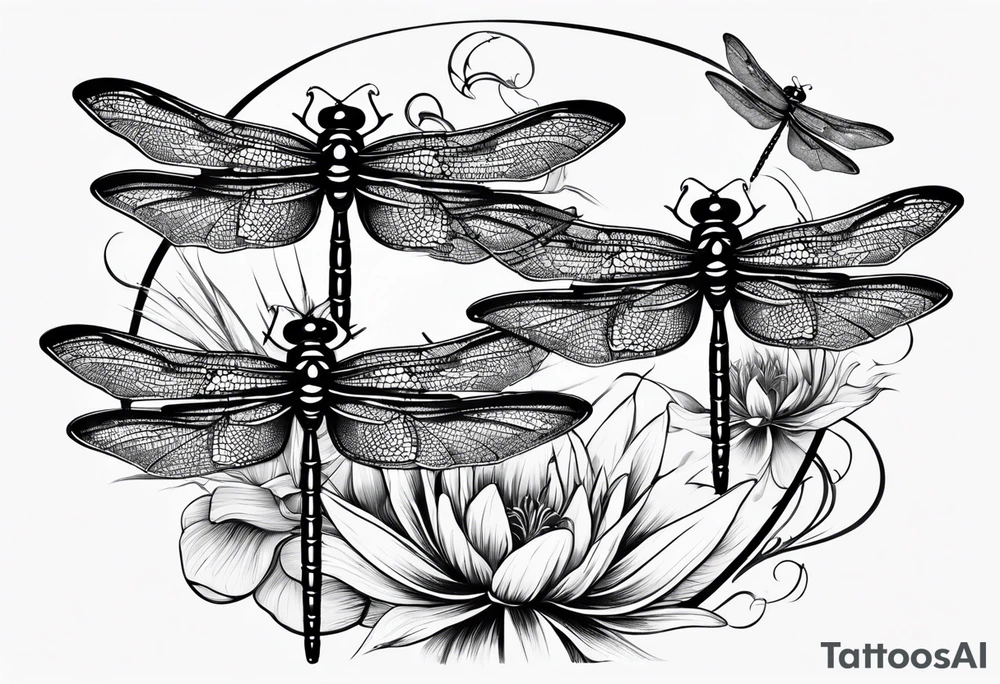 4 dragonflies flying together tattoo idea