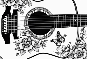 Whole electric acoustic Guitar with flowers growing off the side, butterflies tattoo idea