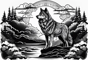 Wolf moon cross clouds tattoo idea