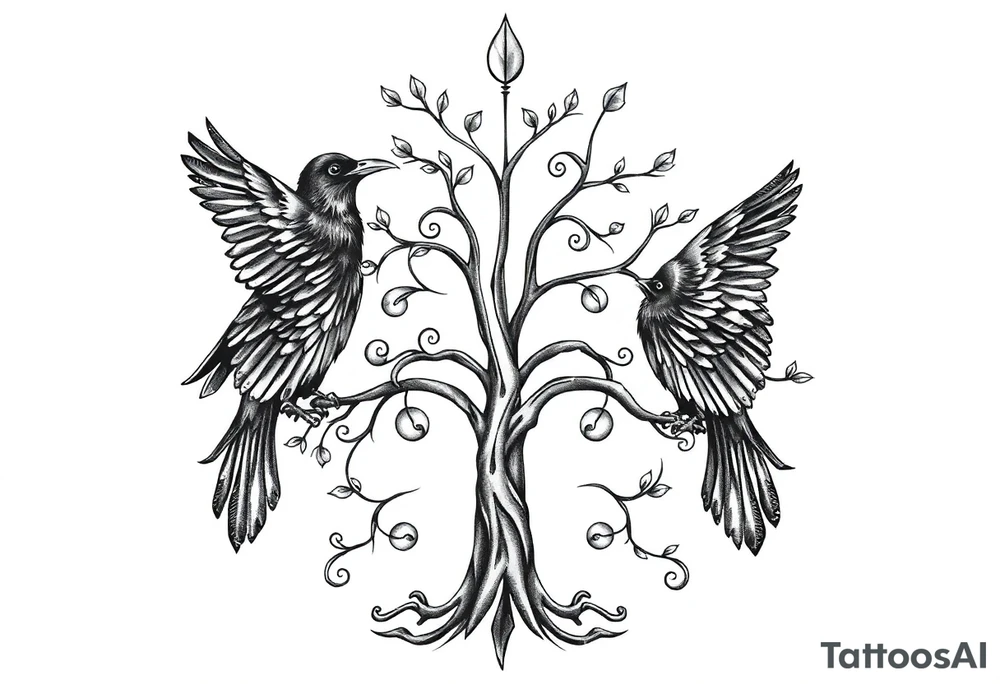Irish family tree with 3 ravens tattoo idea