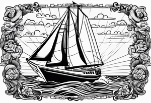 sailboat sail patched in such a way that it resembles a maritime lighthouse. tattoo idea