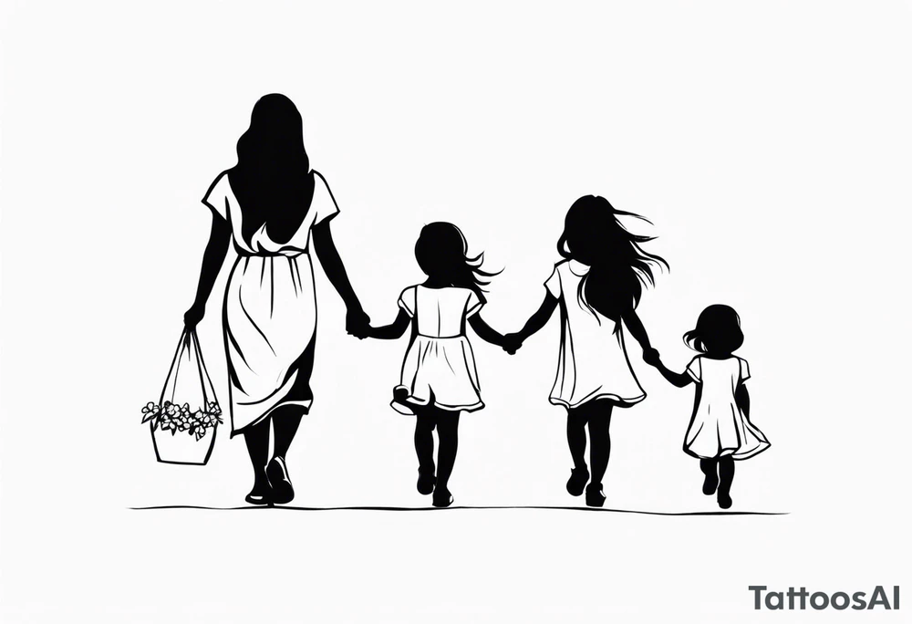 Three Little girls and dad and holding hands tattoo idea