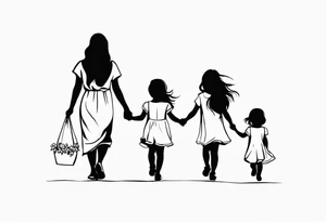 Three  Little girls and  dad and holding hands tattoo idea