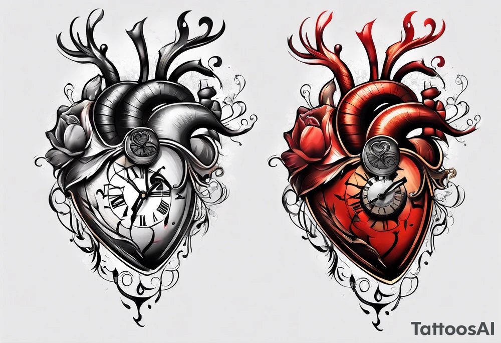 Heart with clock hands on 8 and 5 tattoo idea
