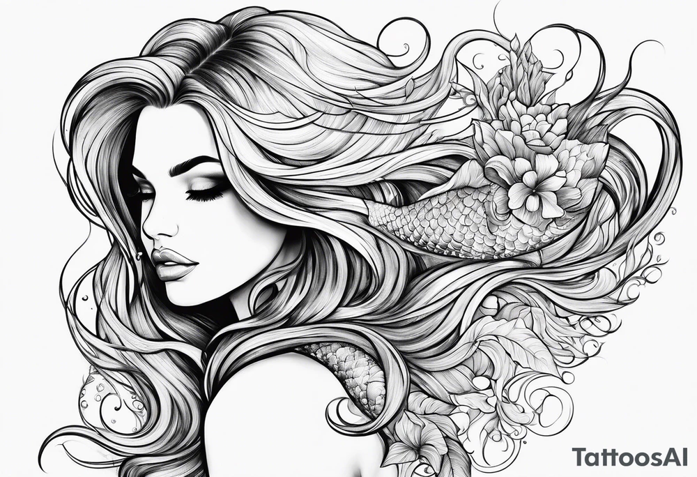 Wildly flowing mermaid hair tattoo idea