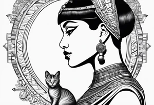 Side profile of cleopatra with short hair and cat tattoo idea
