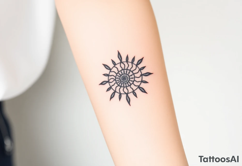 Fibonacci spiral shell sun tattoo idea