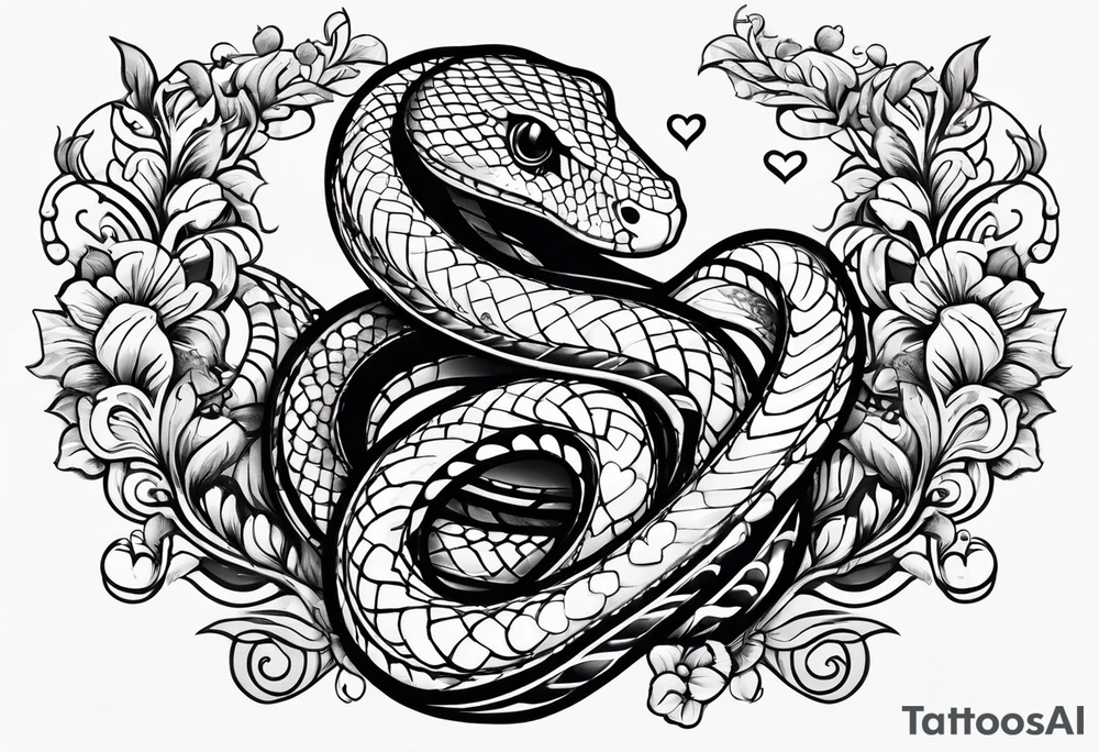 A cute snake with hearts. tattoo idea