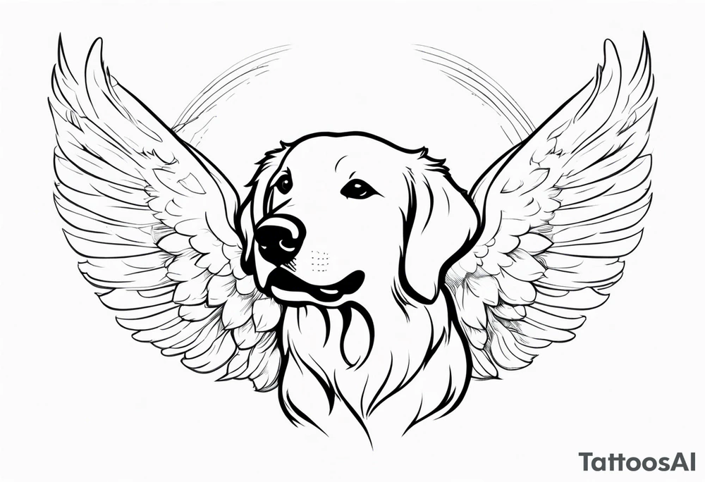 Golden retriever giving her hand with halo and wings tattoo idea