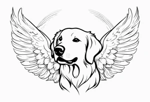 Golden retriever giving her hand with halo and wings tattoo idea