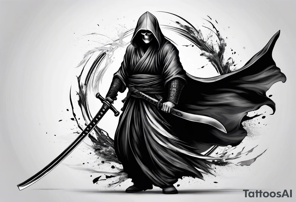 katana with grim reaper tattoo idea