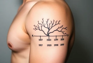 Make a family tree timeline 
With 1 parent year of birth 1957
And 4 kids 1980,1989,1998,2000 tattoo idea