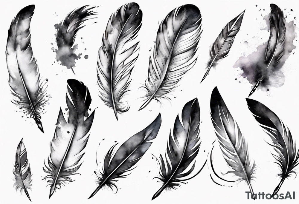 feather with birds tattoo idea