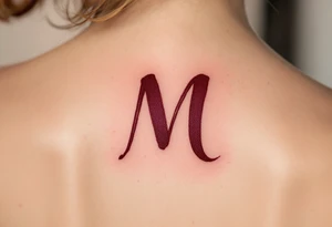 A brush-style "M" in burgundy red, looking bold and spontaneous. tattoo idea