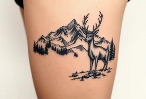 Polish mountain range called Tatry with deer with a lot of detail tattoo idea