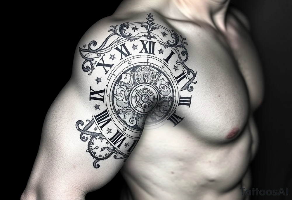 vintage roman numerals within ornate clockwork mechanism tattoo idea