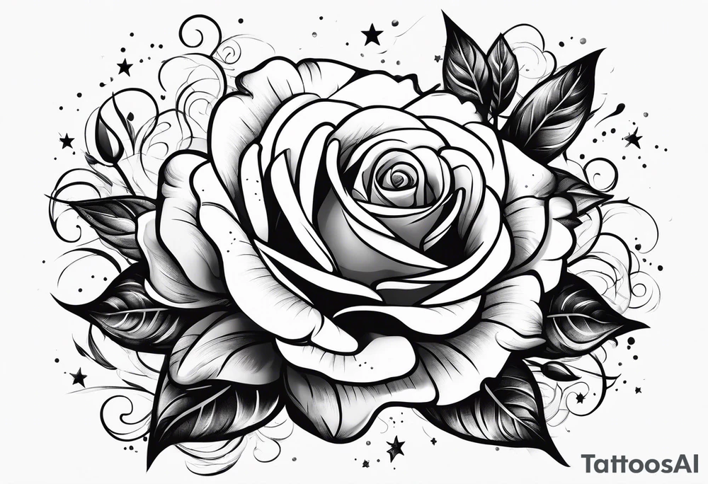Roses with stars and a quote tattoo idea