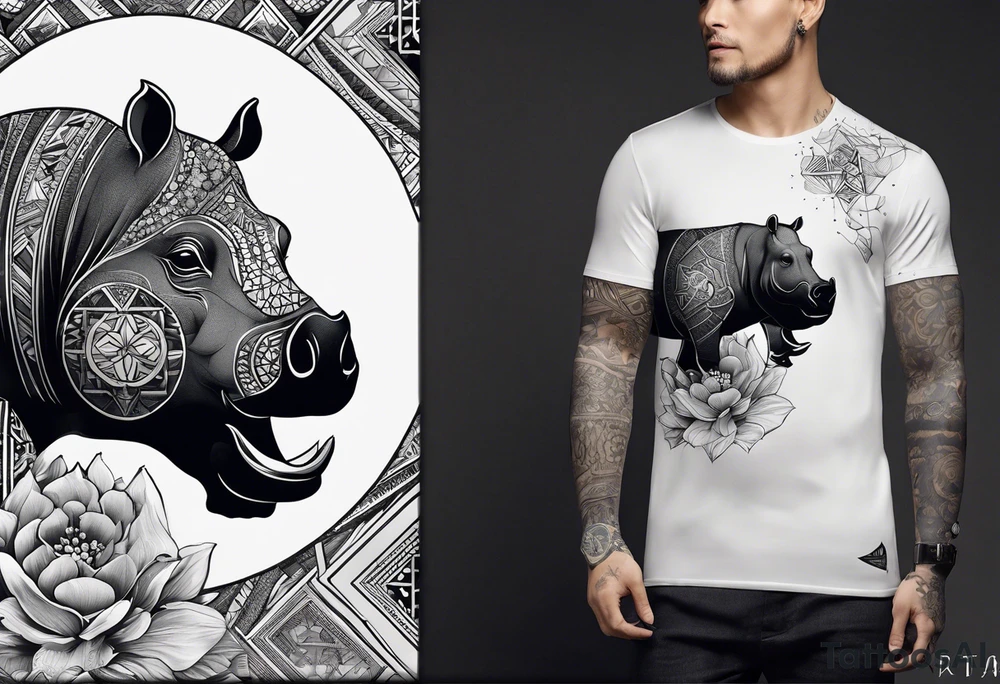 Very asymmetrical, +geometric pattern, with realistic full moon, with hippo,+tribal, +geometric, +inkart , +blackwork, +grey scale, + sketch
with wintersweet flower bud, +inkart touch, +for men, detailed , combined favourite , tattoo idea