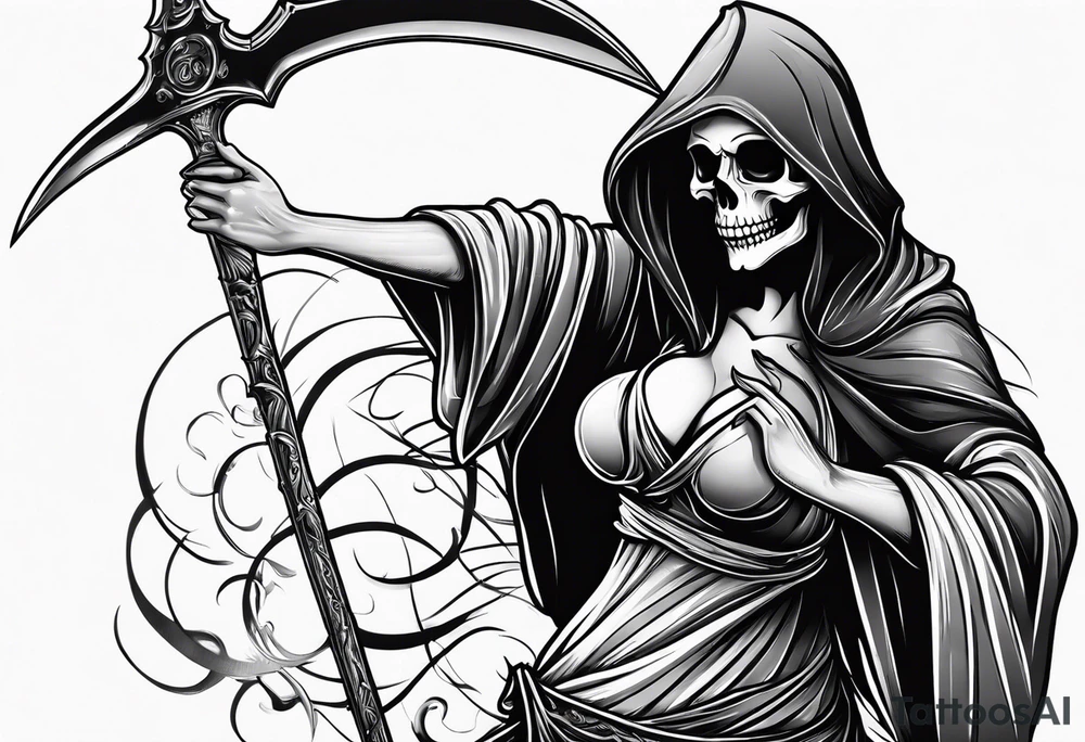 Grim reaper dance with girl tattoo idea