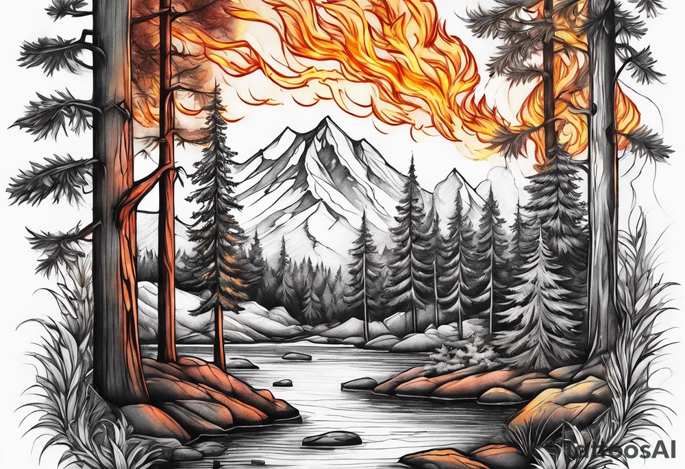 Forest with fire tattoo idea