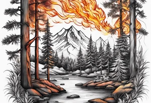 Forest with fire tattoo idea