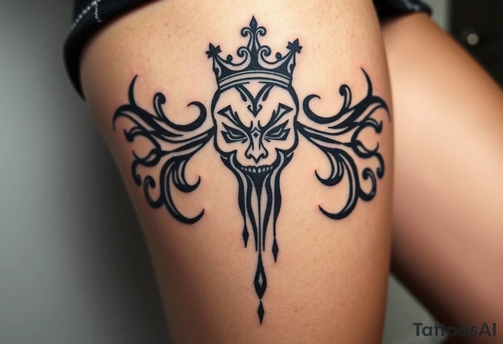 Silent new age joker with crown, dripping tattoo idea