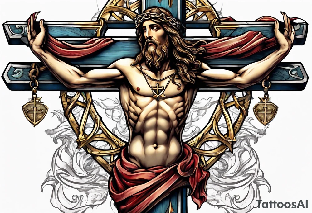 Jesus on a cross but make the cross an anchor tattoo idea