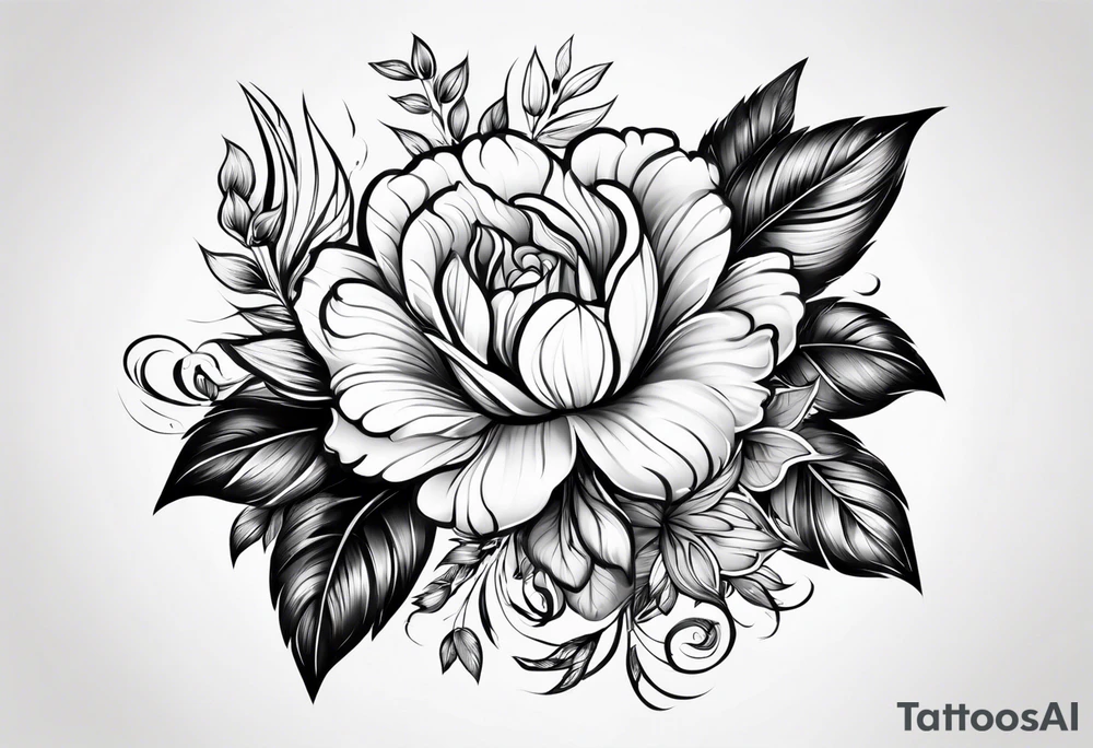 Florais com folhas em traços finos tattoo idea