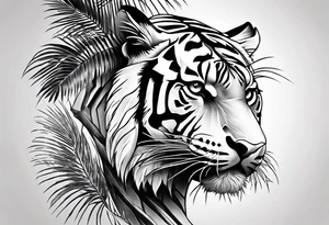 full tiger body climbing palm tree tattoo idea
