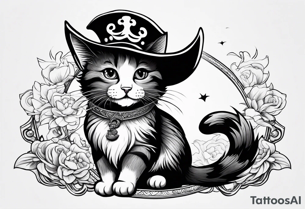 Happy cat in pirat hat tattoo idea