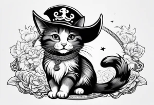 Happy cat in pirat hat tattoo idea