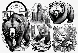Serious bear coming up behind a city tattoo idea