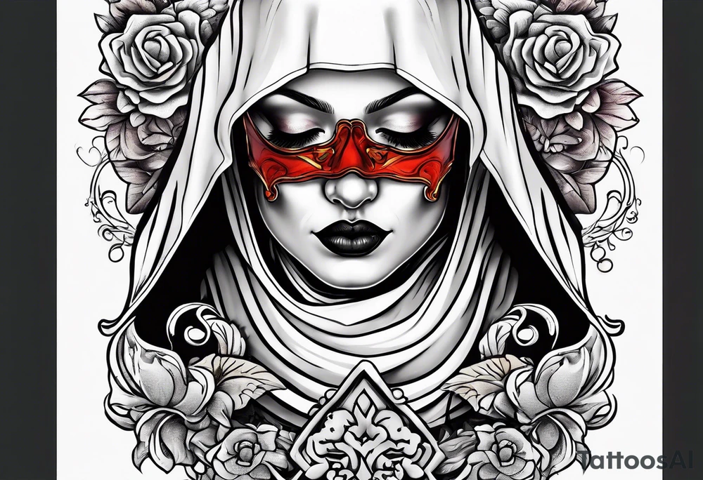 Blind folded nun hushing tattoo idea