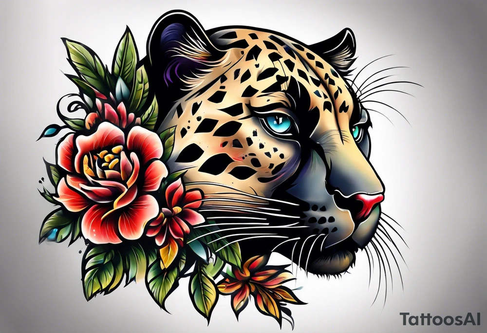 Panther with traditional tattoos tattoo idea