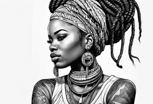 African woman  with snake dreads tattoo idea