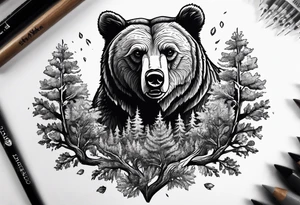 Grizzly bear and oak tree tattoo idea