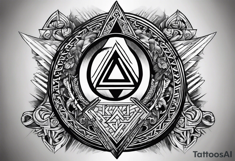Valhalla sword shield stairs axe Valknut tattoo idea