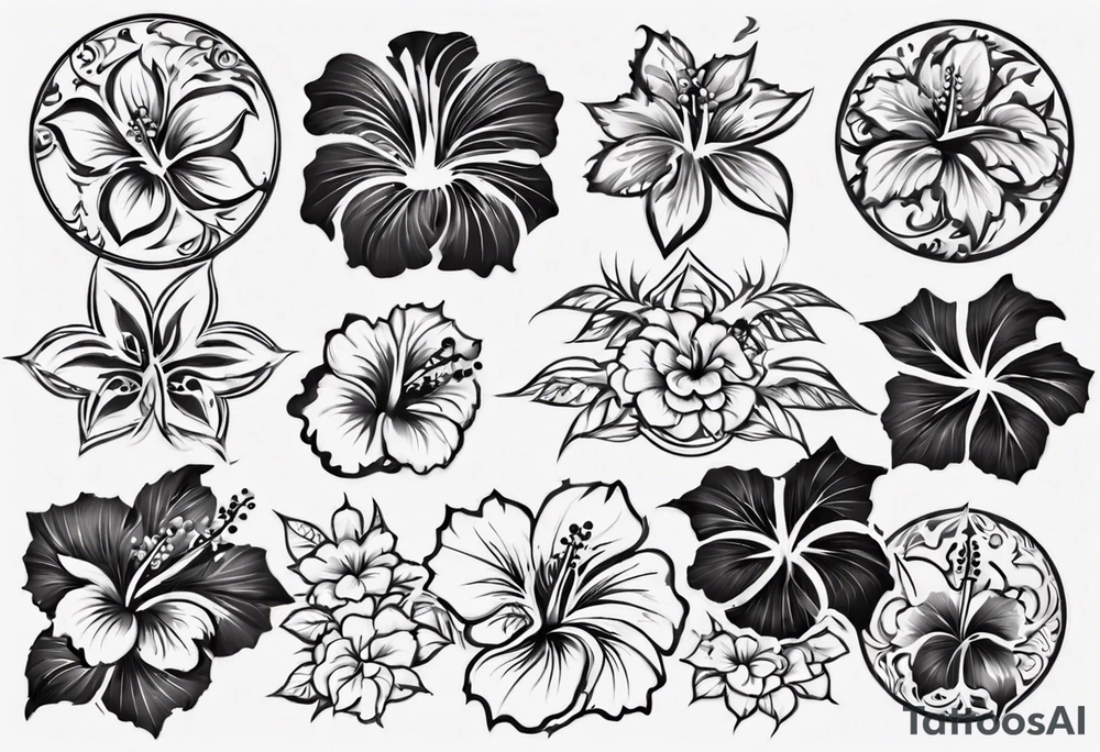 Round ornament hibiscus tattoo idea