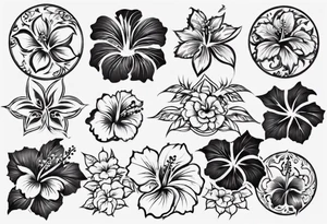 Round ornament hibiscus tattoo idea