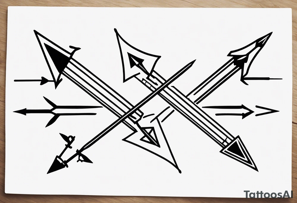 three minimalistic parallel medieval arrows.
two arrows broken. arrows need to have a flight at one end and a head at the other

arrows represent my auntie who died at 62, myself, and my son who died at 6 months old tattoo idea