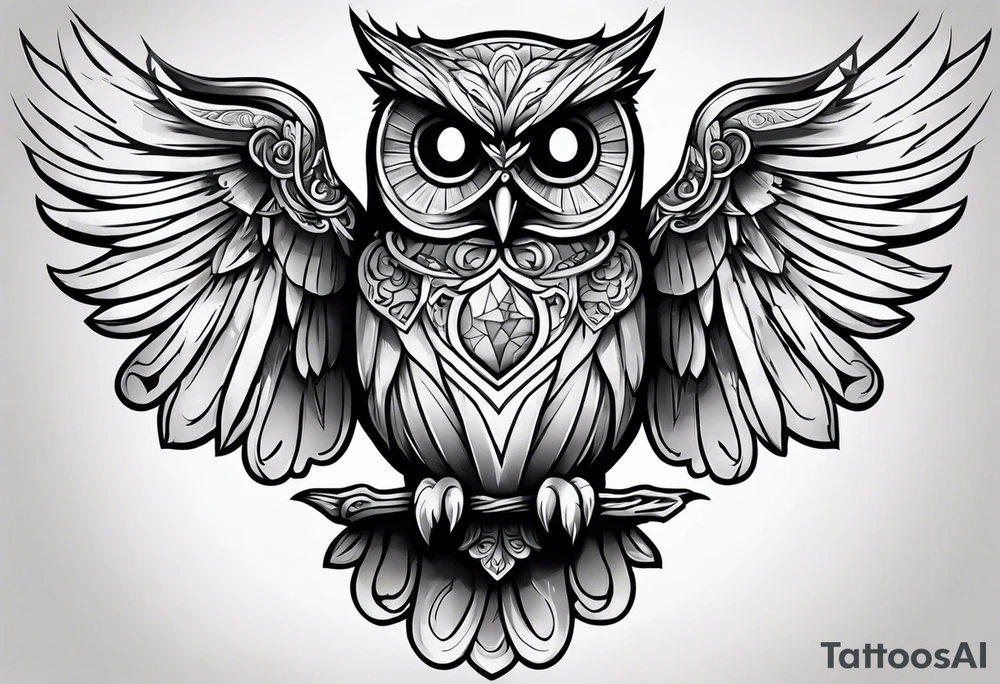 cartoon owl dressed up in a ghost halloween costume tattoo idea