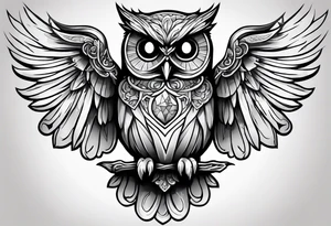 cartoon owl dressed up in a ghost halloween costume tattoo idea