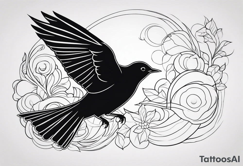 Create just the outline of a blackbird in flight tattoo idea