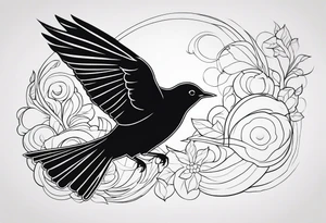 Create just the outline of a blackbird in flight tattoo idea