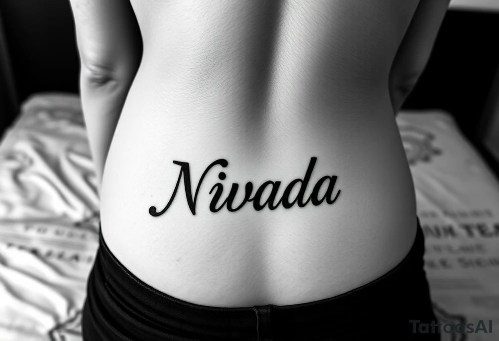 a woman's waist with the word "Nwada" written on her waist make her sit on the bed make it Kore sexy tattoo idea